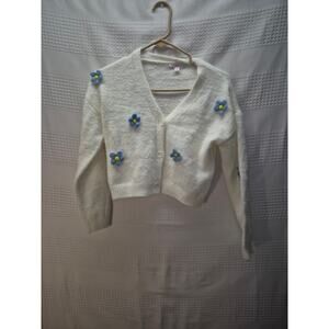 Mini Society womens size medium white flower design cropped sweater 7153